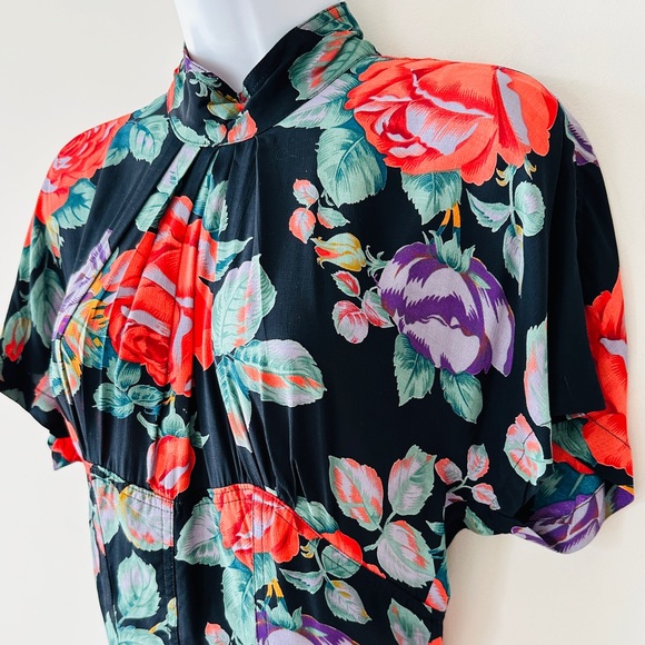 Beautiful Vintage Floral Print Flattering Fit Midi Dress By Karen Alexander Sz 6 - Picture 3 of 12